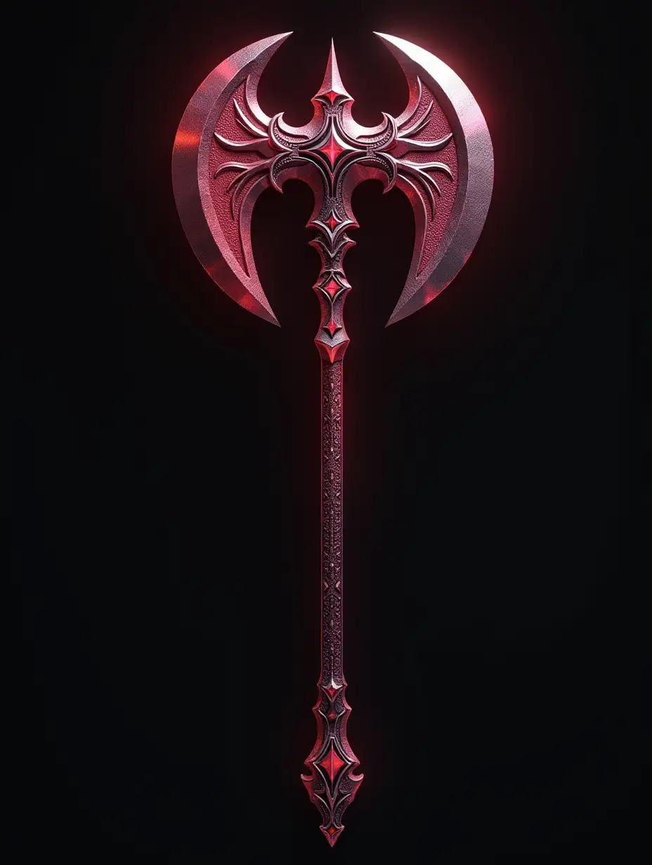 2d flat view, side view, ((Demon style)), Hyper-realism, HDR, detailed, intricate, side view, closeup side view, Polished red platinum AXE Covered with Ruby-black edges, epic RPG game item, mythical technology, artisan, texture, simple transparate background