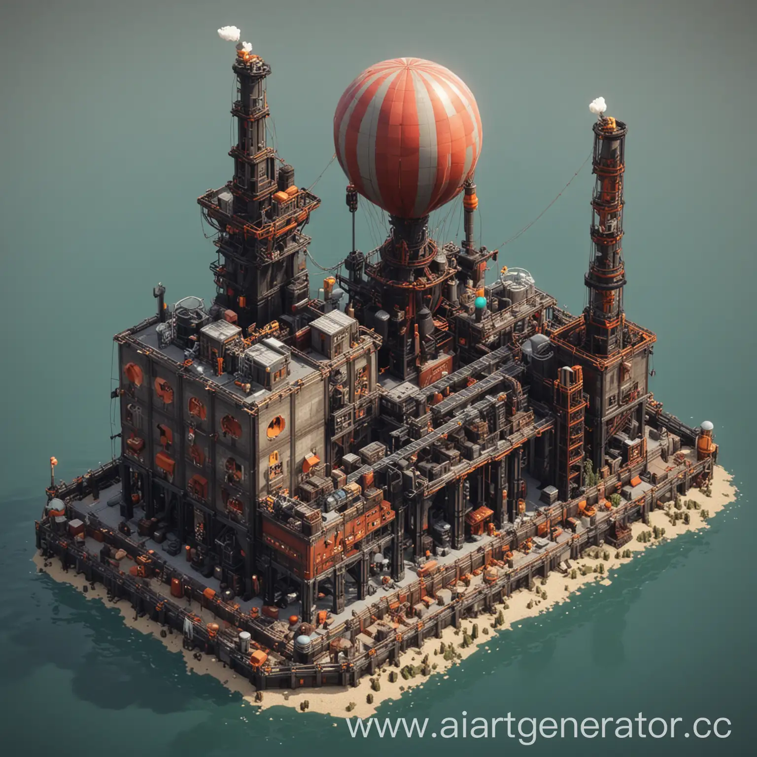 Metal-Factory-with-Balloon-Dock-in-Minecraft-Style