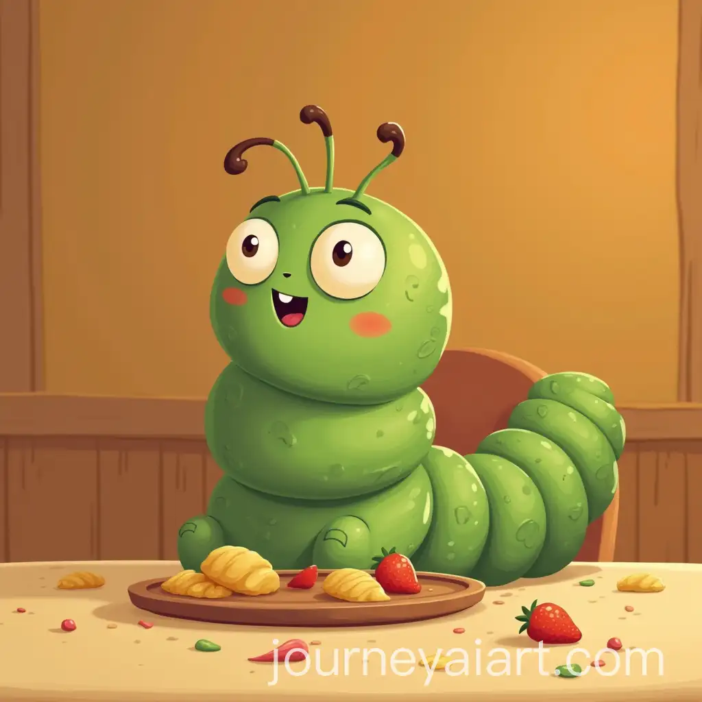 Content-Caterpillar-Enjoying-a-Feast-at-a-Table