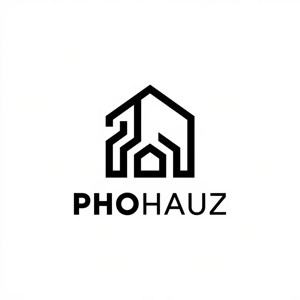 a vector logo design,with the text "PhoHauz", main symbol:Designing foundations, Designing and building houses, Moving houses,Minimalistic,be used in Construction industry,clear background