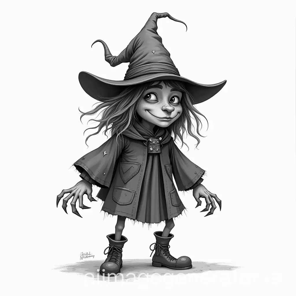 Witch-with-Hooked-Nose-Clawed-Fingers-and-Ridiculous-Hat-in-Patchwork-Clothes