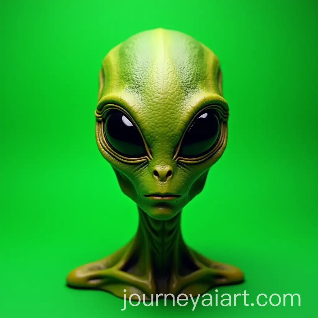 Alien-Head-with-Scaly-MossGreen-Skin-and-Black-Eyes-on-Green-Screen-Background