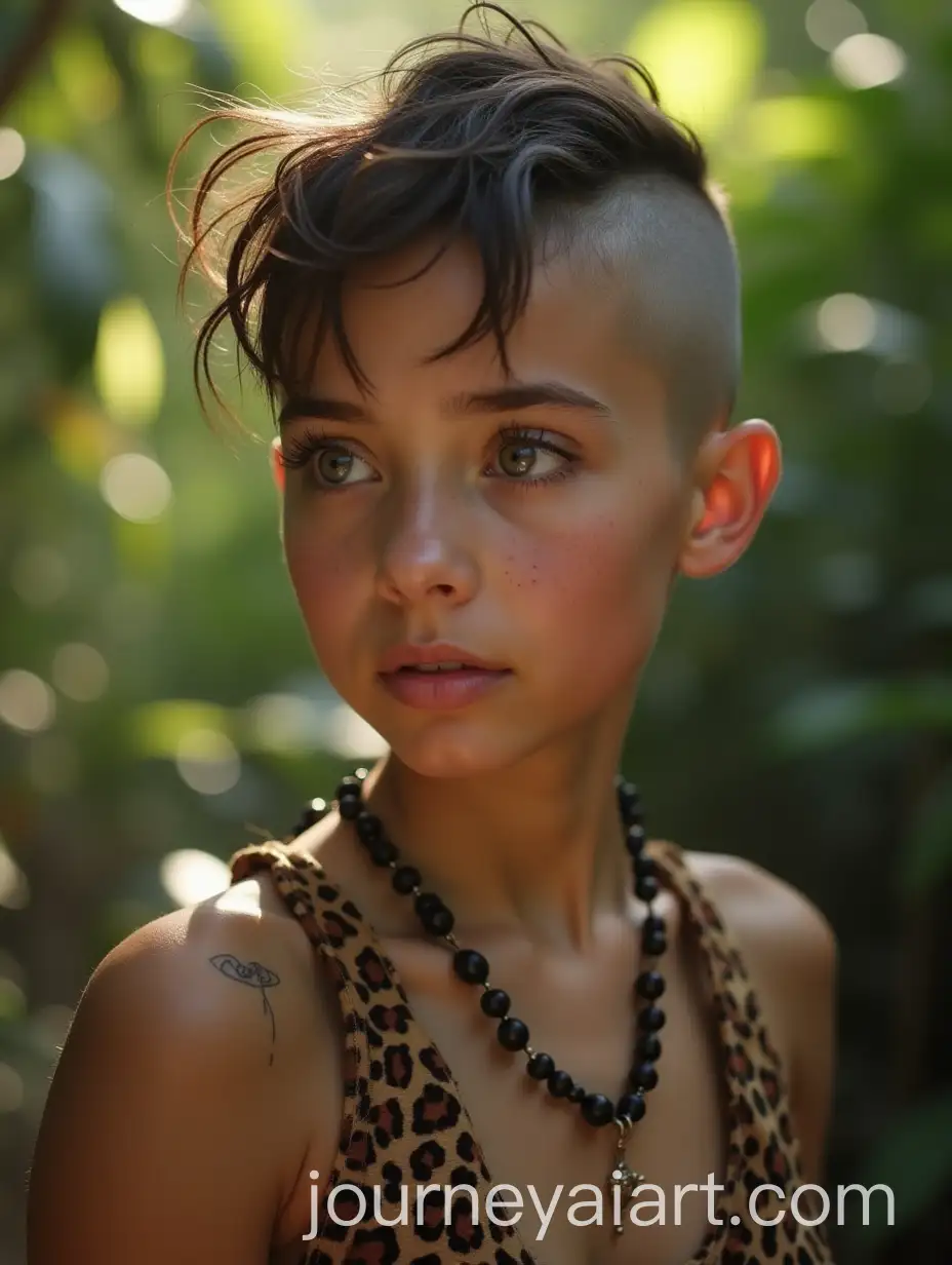 Young-Woman-in-Torn-Leopard-Skin-Clothes-with-a-Brave-Scar-in-a-Jungle