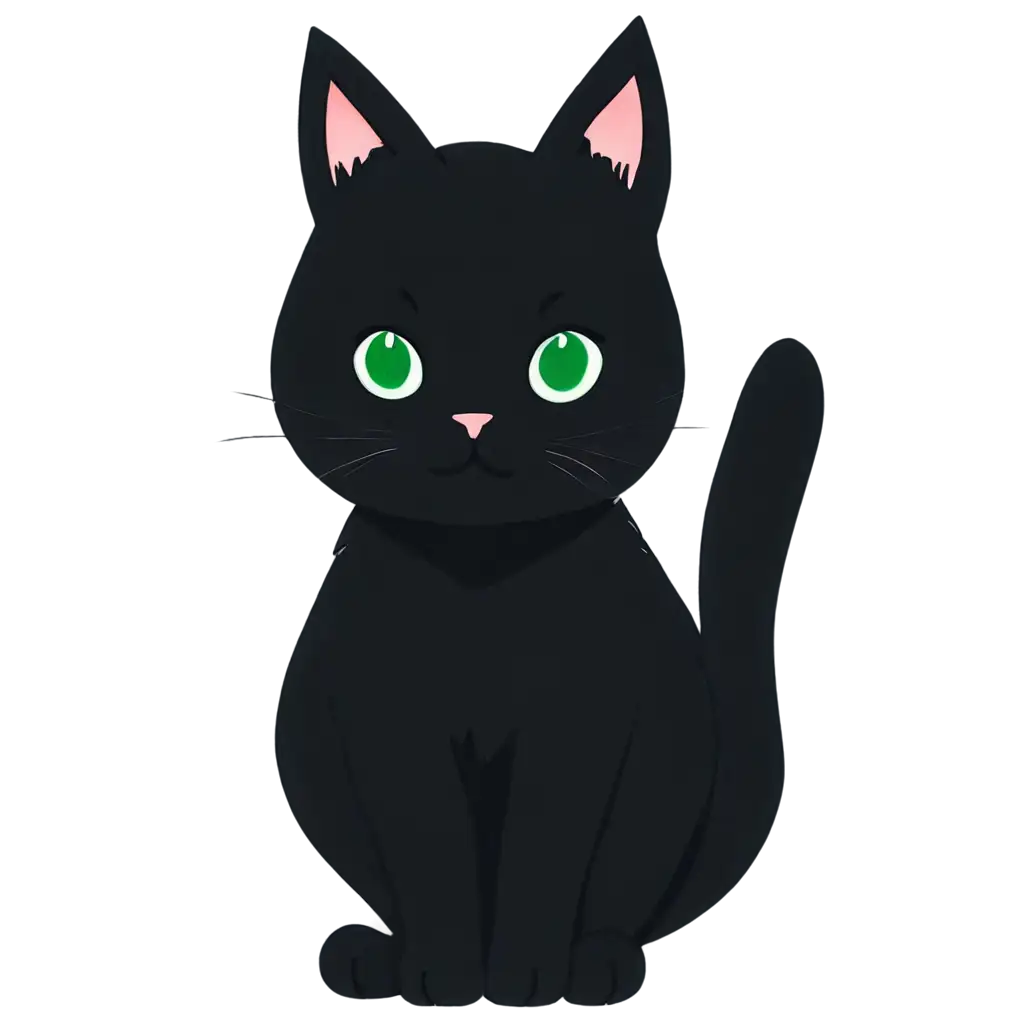 Adorable-Kawaii-Black-Cat-with-Emerald-Eyes-PNG-Sticker-for-Creative-Use