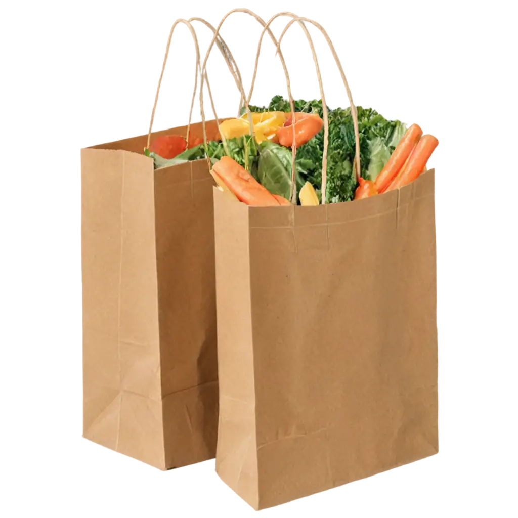 paper bags for groceries filled with vegetables & cold drinks and paper pouches for medication filled with Tablets and Sirup.