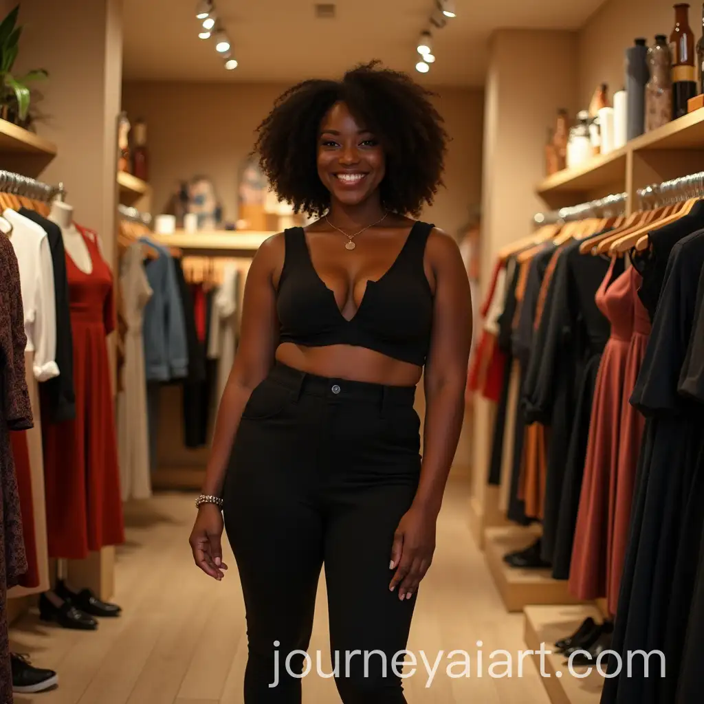 Confident-Young-Black-Woman-in-Elegant-Boutique-with-Stylish-Outfit