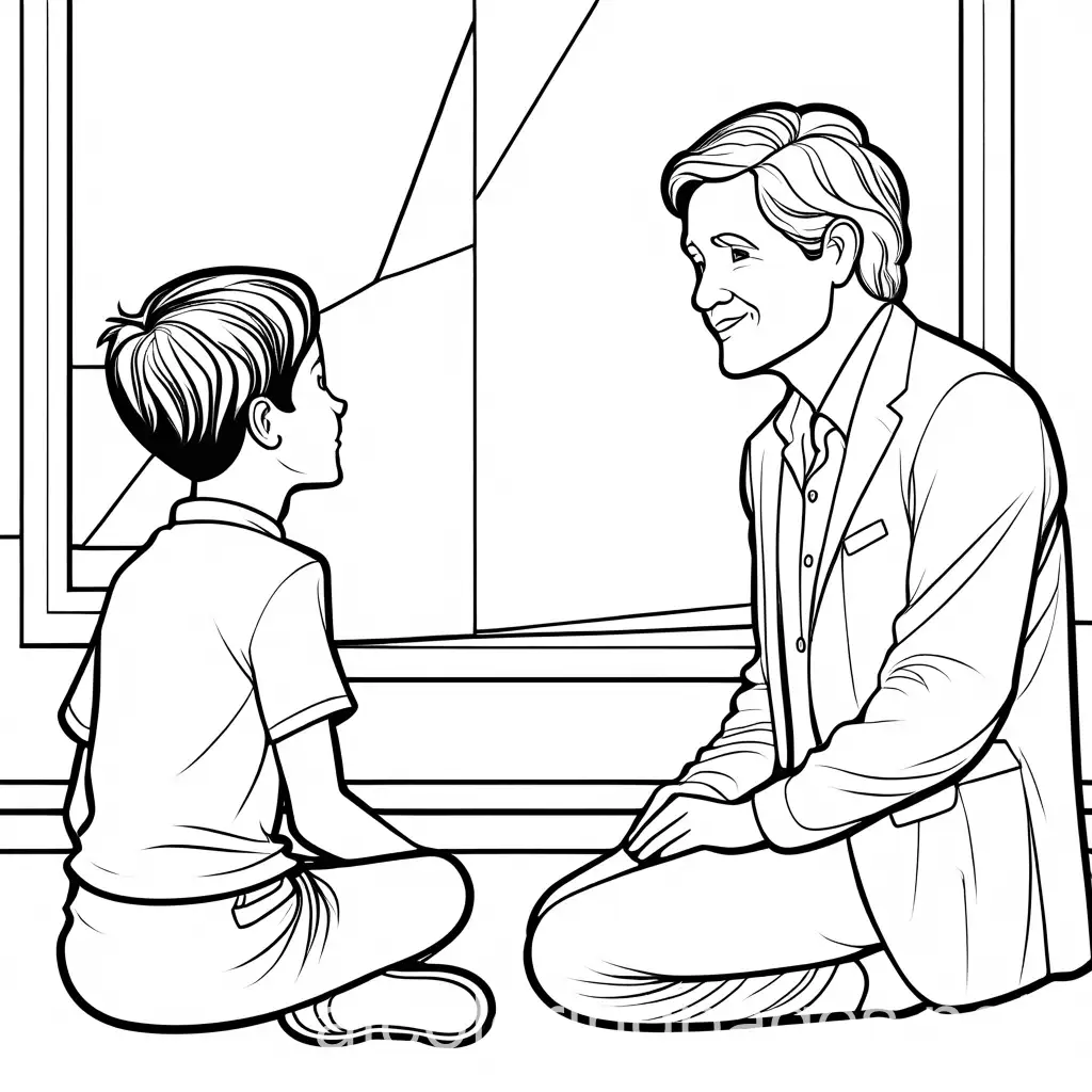 Child-Listening-to-Wise-Adult-Coloring-Page-Black-and-White