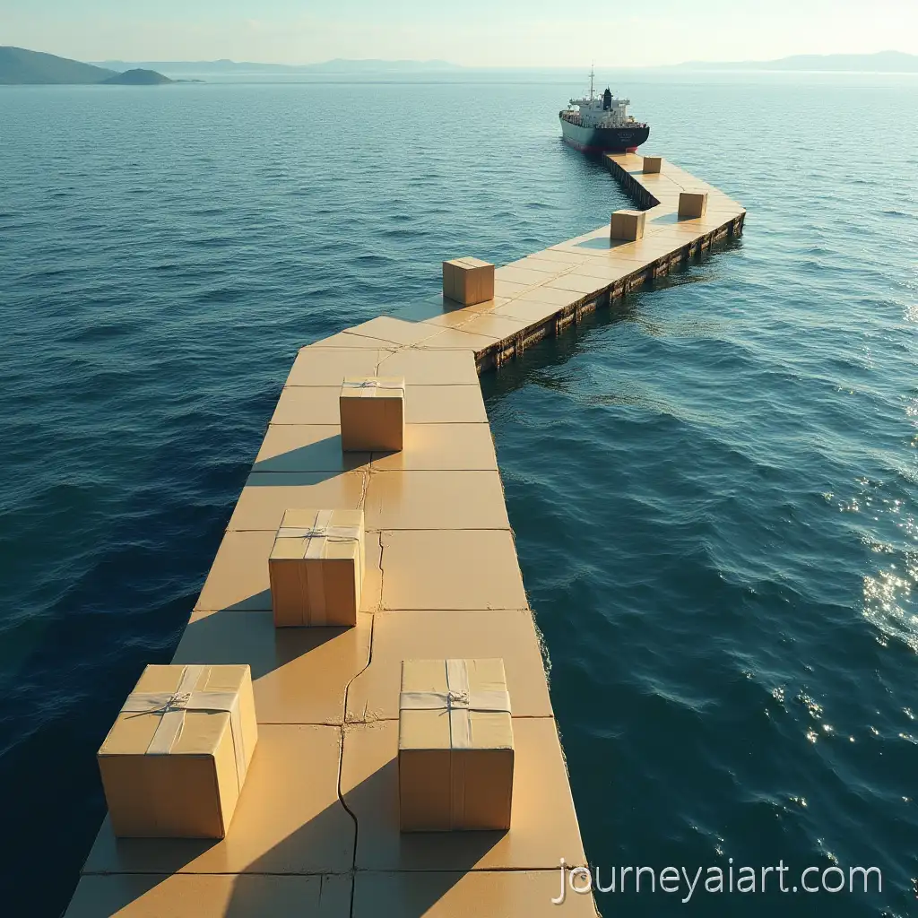 Cargo-Ship-NavigatingAI-Image-Prompt-Expansion-a-Path-of-Cardboard-Boxes-on-the-Sea