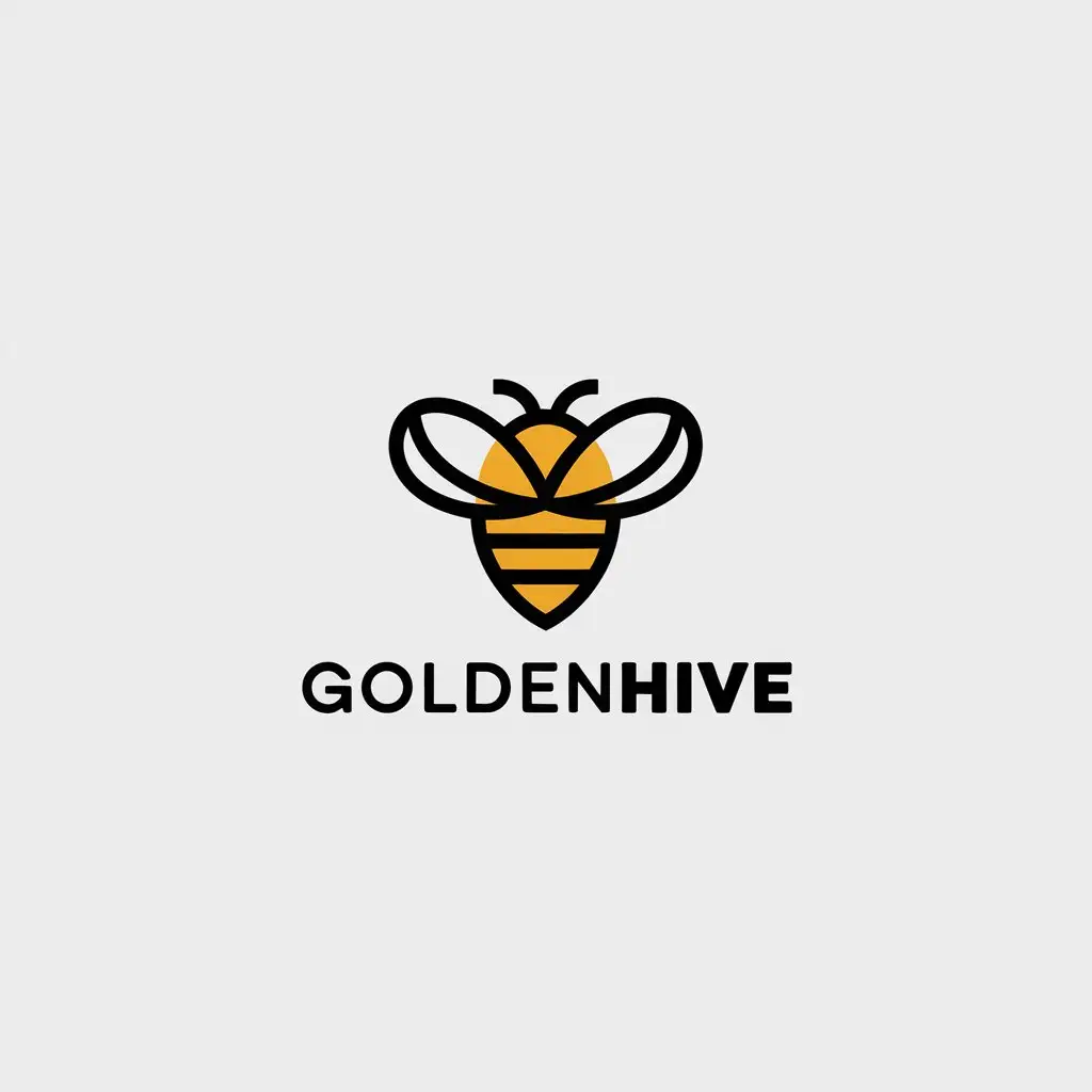 a vector logo design,with the text "goldenHive", main symbol:bee,Minimalistic,be used in Others industry,clear background