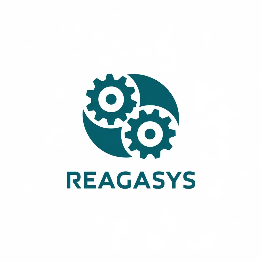 a vector logo design,with the text "REAGASYS", main symbol:two gears working in circles,Moderate,be used in Medical Dental industry,clear background