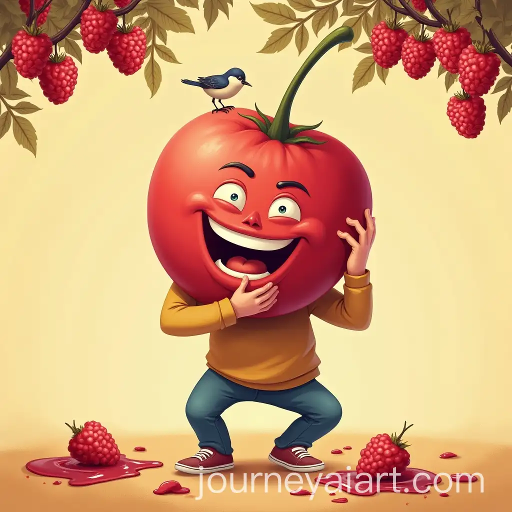 Young-Man-Picking-Red-Berries-with-Playful-Expression-in-Mulberry-Tree