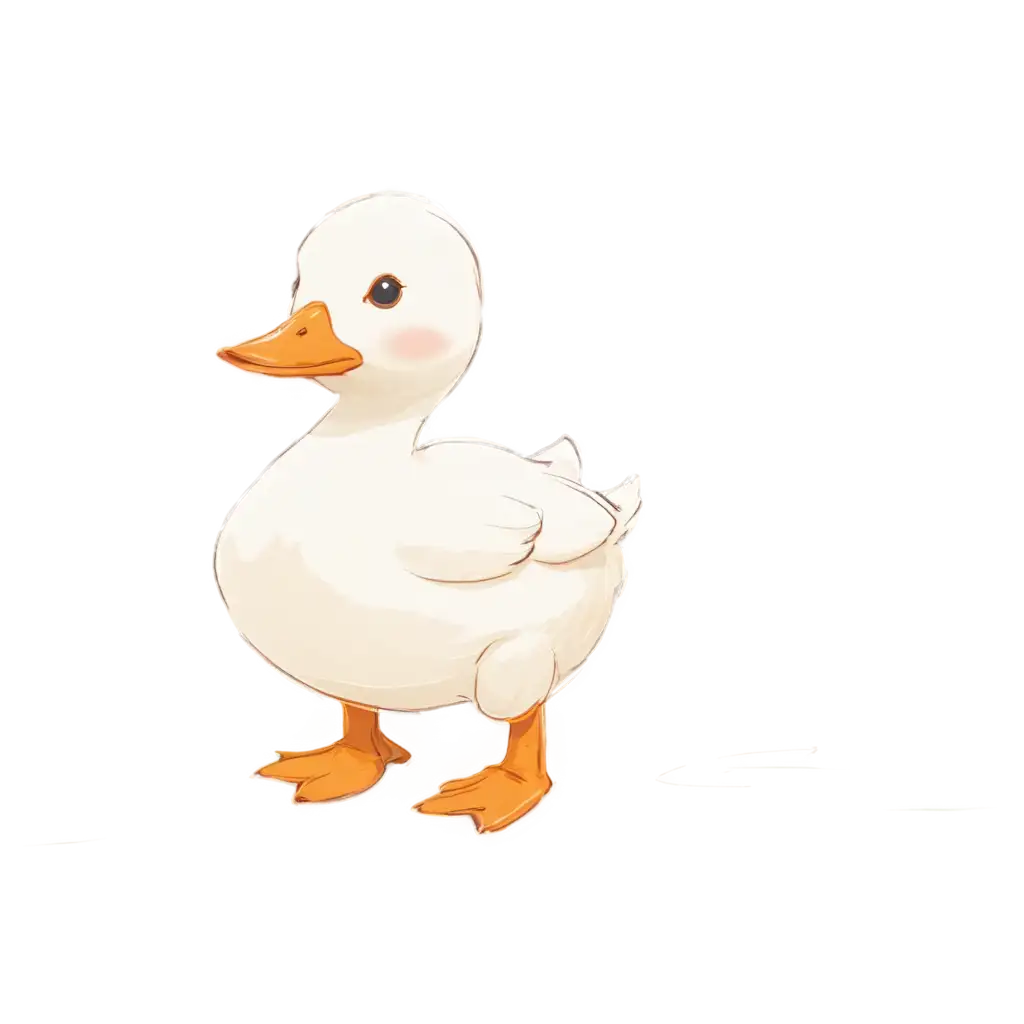 PNG-Sketch-in-White-Doodly-Style-Cute-Little-Duck-Outline-Drawing