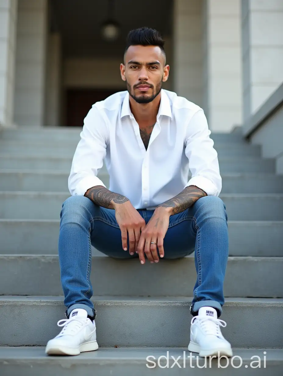 Neymar-Jr-Posing-in-Casual-Attire-on-Stairs