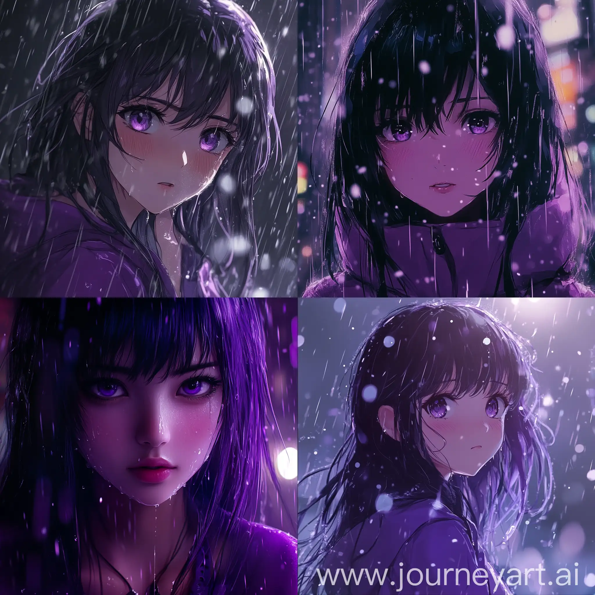 Anime-Girl-in-Purple-with-a-Gentle-Expression-Amidst-Falling-Rain-or-Snow