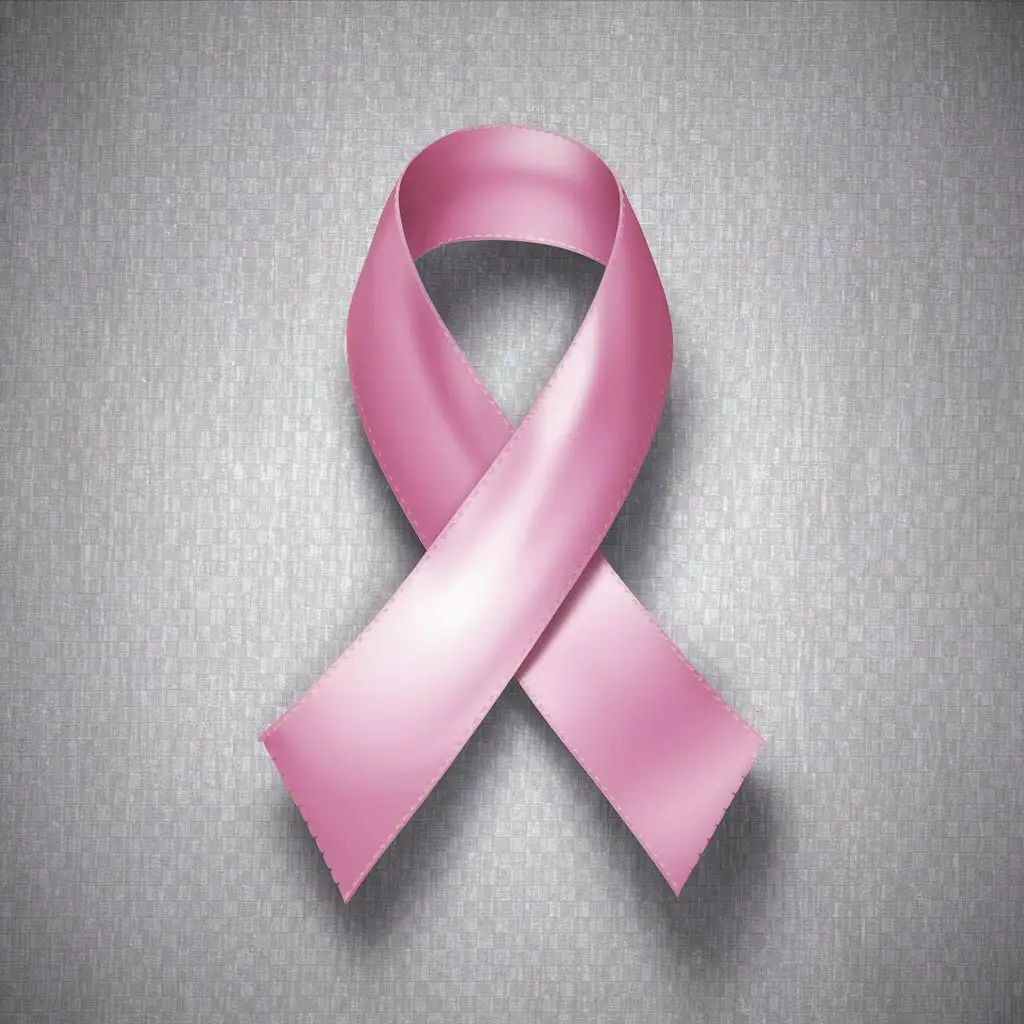 Create a highly realistic image of a pink awareness ribbon on a transparent background, showcasing a smooth and soft texture with subtle shading to emphasize its 3D appearance. The ribbon should be perfectly centered and slightly curved at the top.