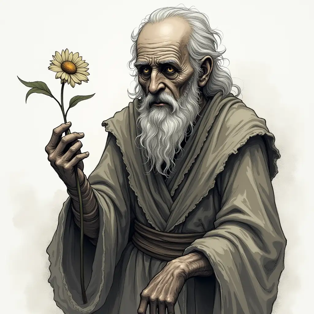 Old-Man-Holding-Delicate-Flower-in-Fantasy-Sketch