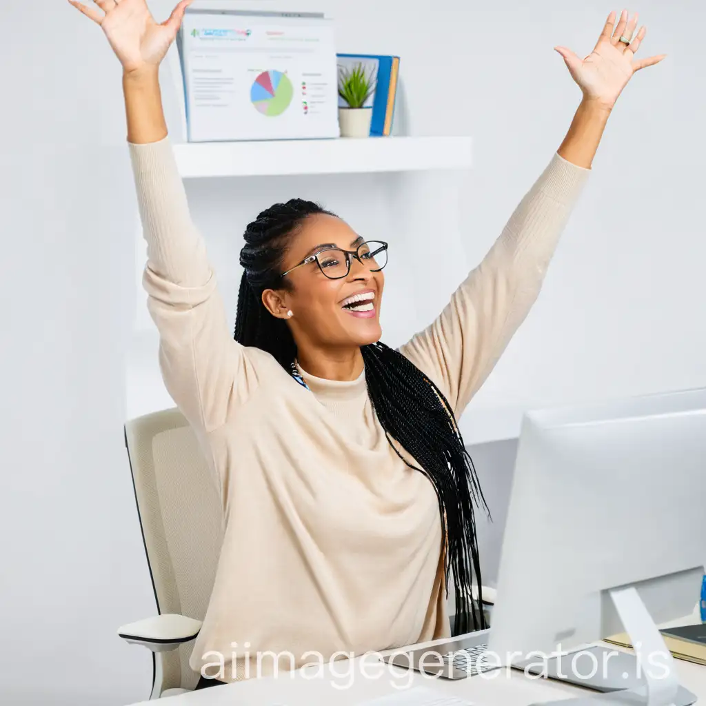 Woman-Celebrating-in-Office-with-Hands-Raised-in-Joy