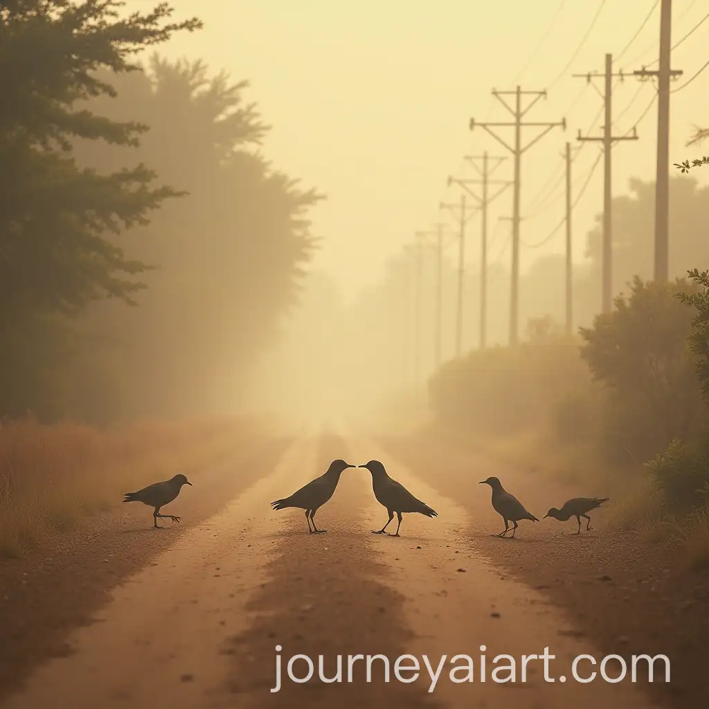 Birds-Eating-from-Dusty-Road-Scene