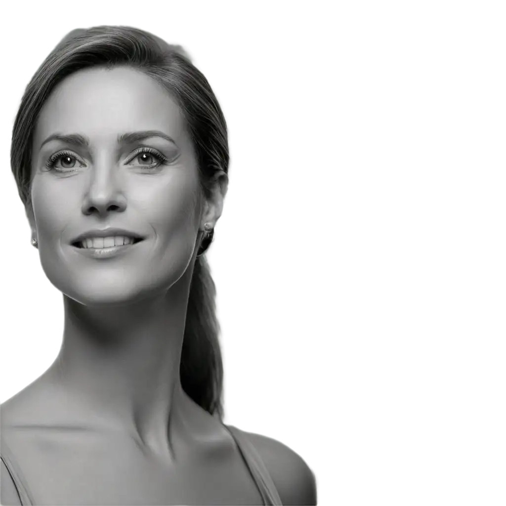 Realistic-Greyscale-PNG-Image-of-a-Beautiful-40YearOld-Womans-Face-in-Oblique-34-View