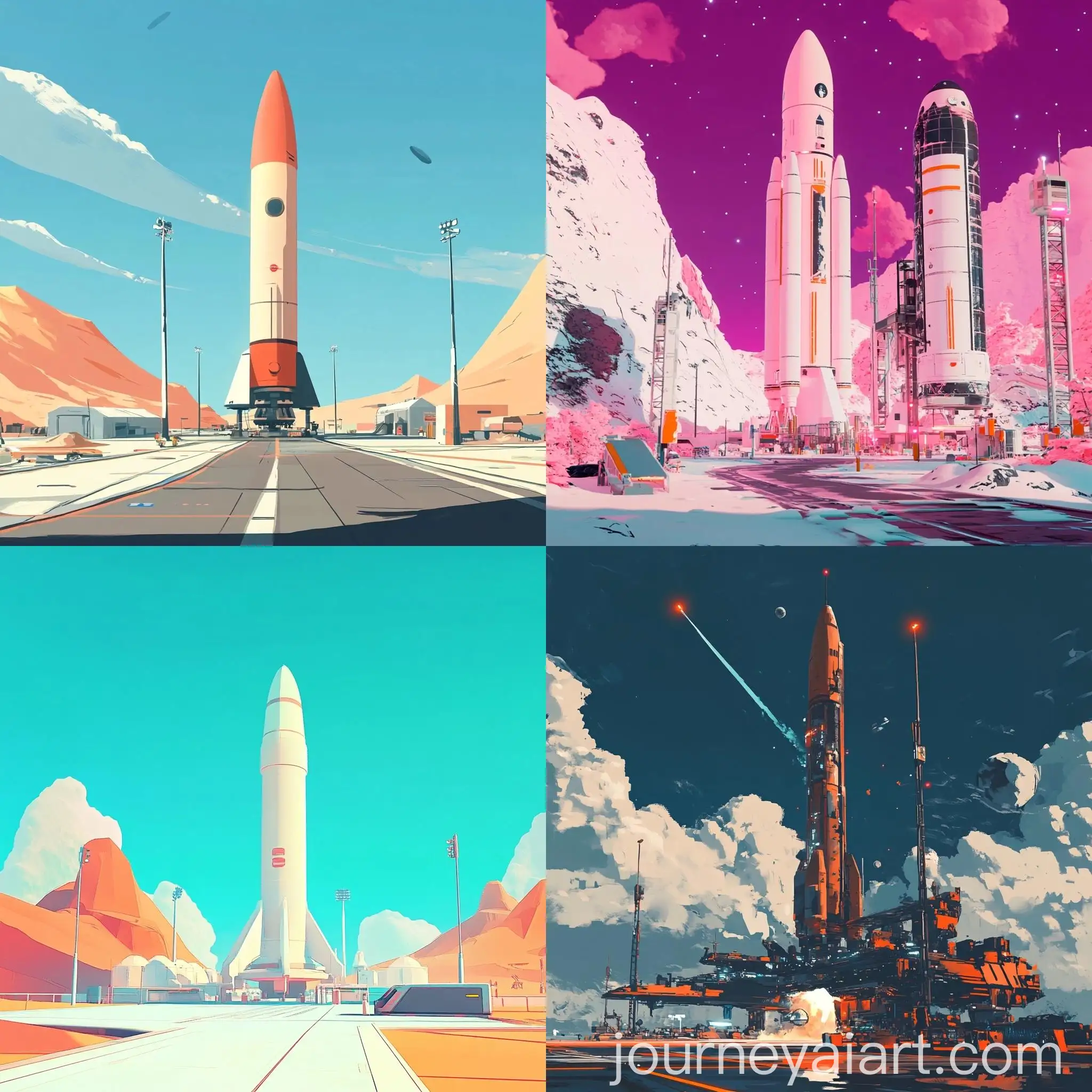 Futuristic-Spaceport-with-Rocket-Launch-in-Ultra-Minimalistic-Expressionist-Style