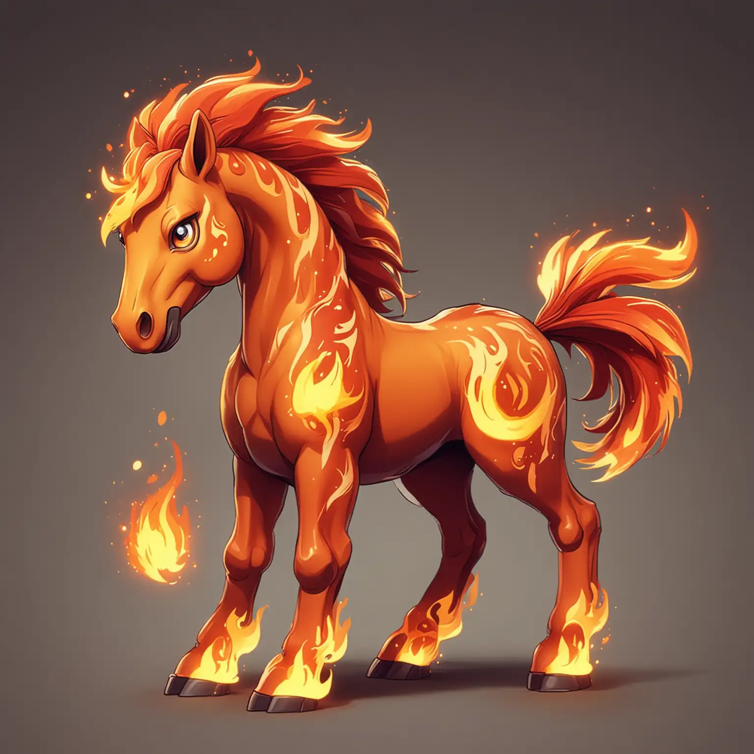 Cartoon Fire Horse in Pokemon Style Full Length