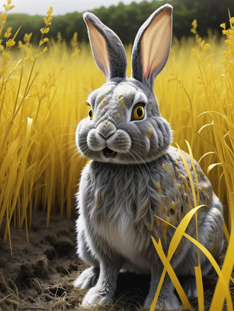 Grey Rabbit with Speckled Face in a Fantasy Field