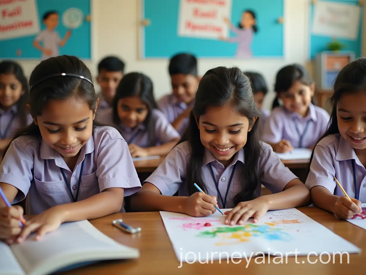 Indian-School-Children-Collaborating-on-Educational-Projects-inAI-Image-Prompt-Expansion-a-Bright-Classroom