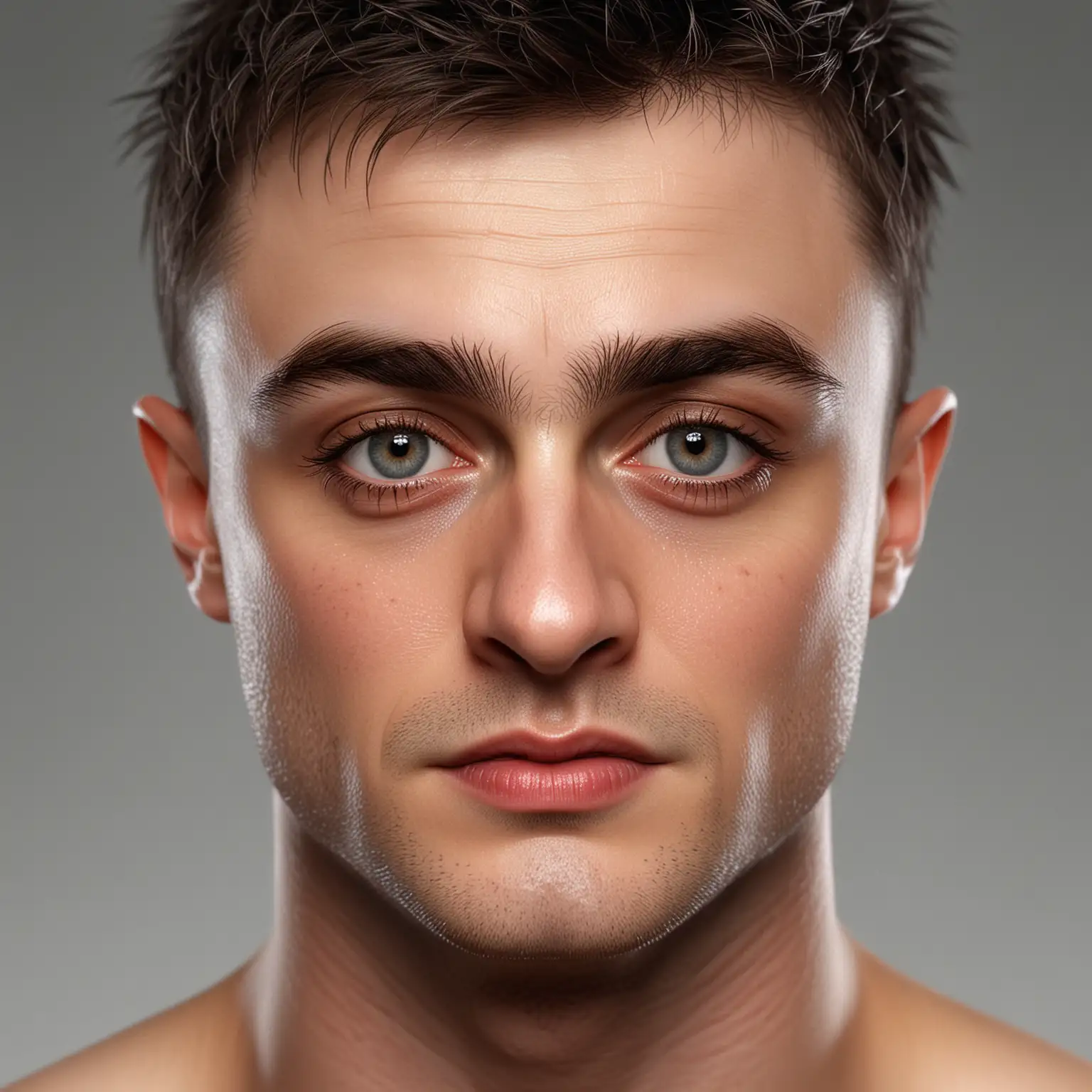 HyperRealistic Portrait of Daniel Radcliffe with Shaved Head