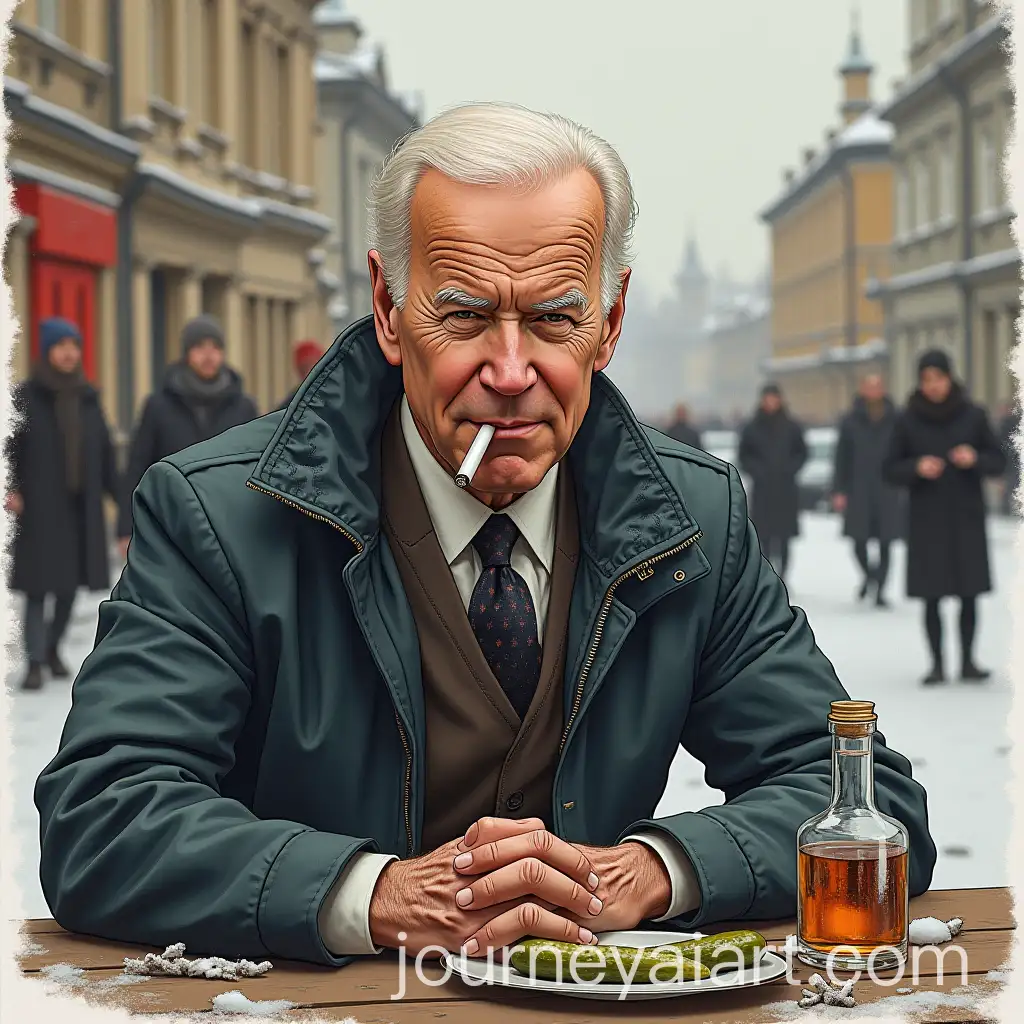 Homeless-Joe-Biden-Smoking-on-a-Russian-Street-with-Vodka-and-Pickle-Background