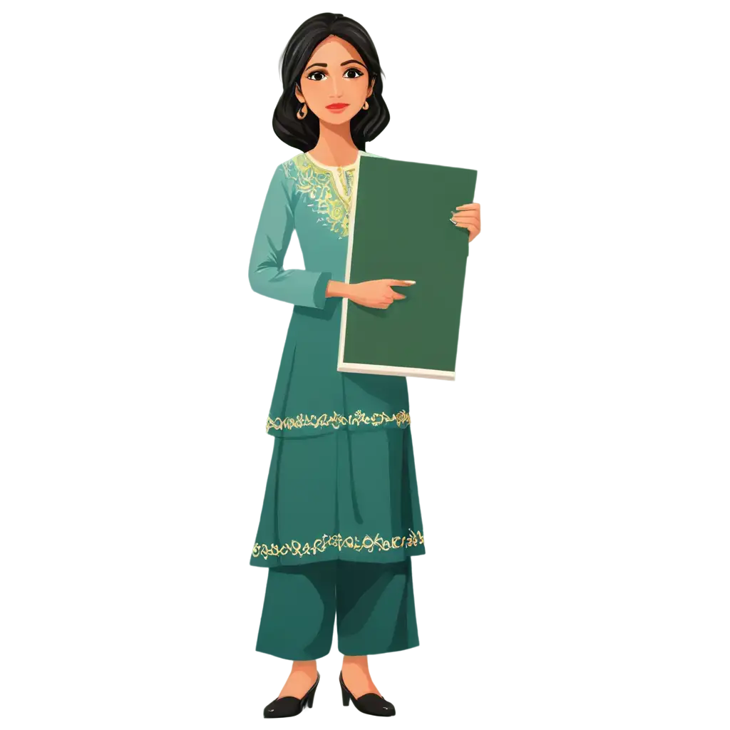 PNG-Illustration-of-Pakistani-Female-Teacher-in-Traditional-Dress-Next-to-Classroom-Board