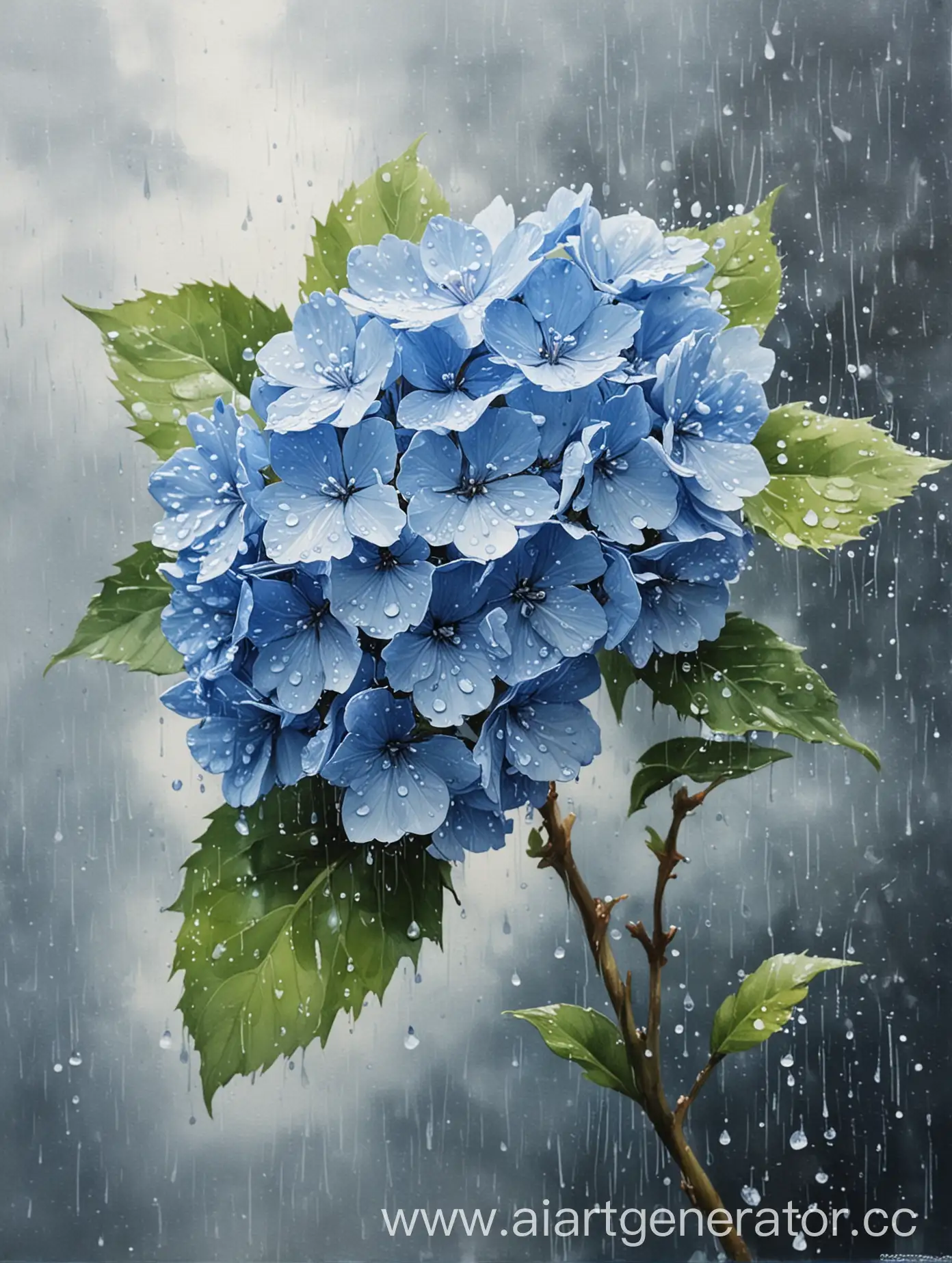 Hydrangea-in-Blue-and-White-on-a-Rainy-Day