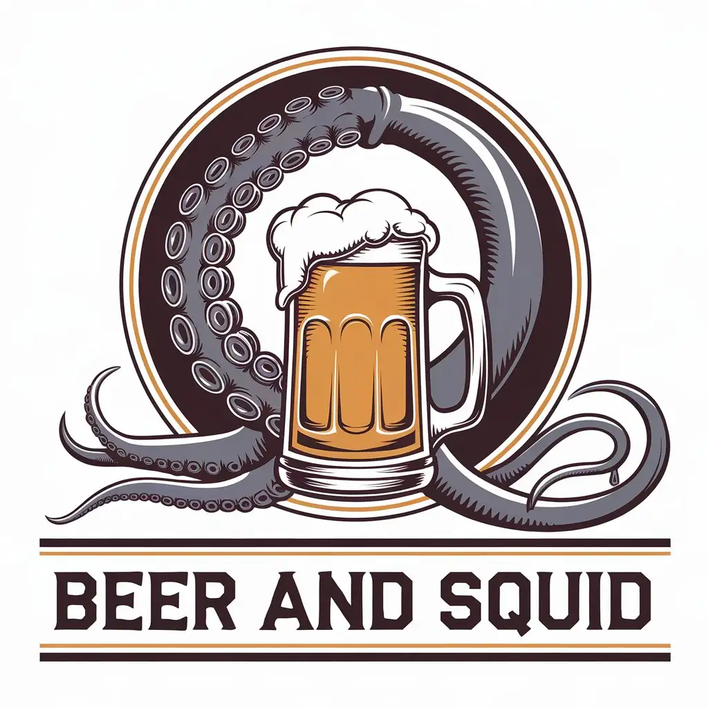 LOGO-Design-For-Beer-and-Squid-Modern-Vector-Logo-with-Beer-and-Squid-Symbols