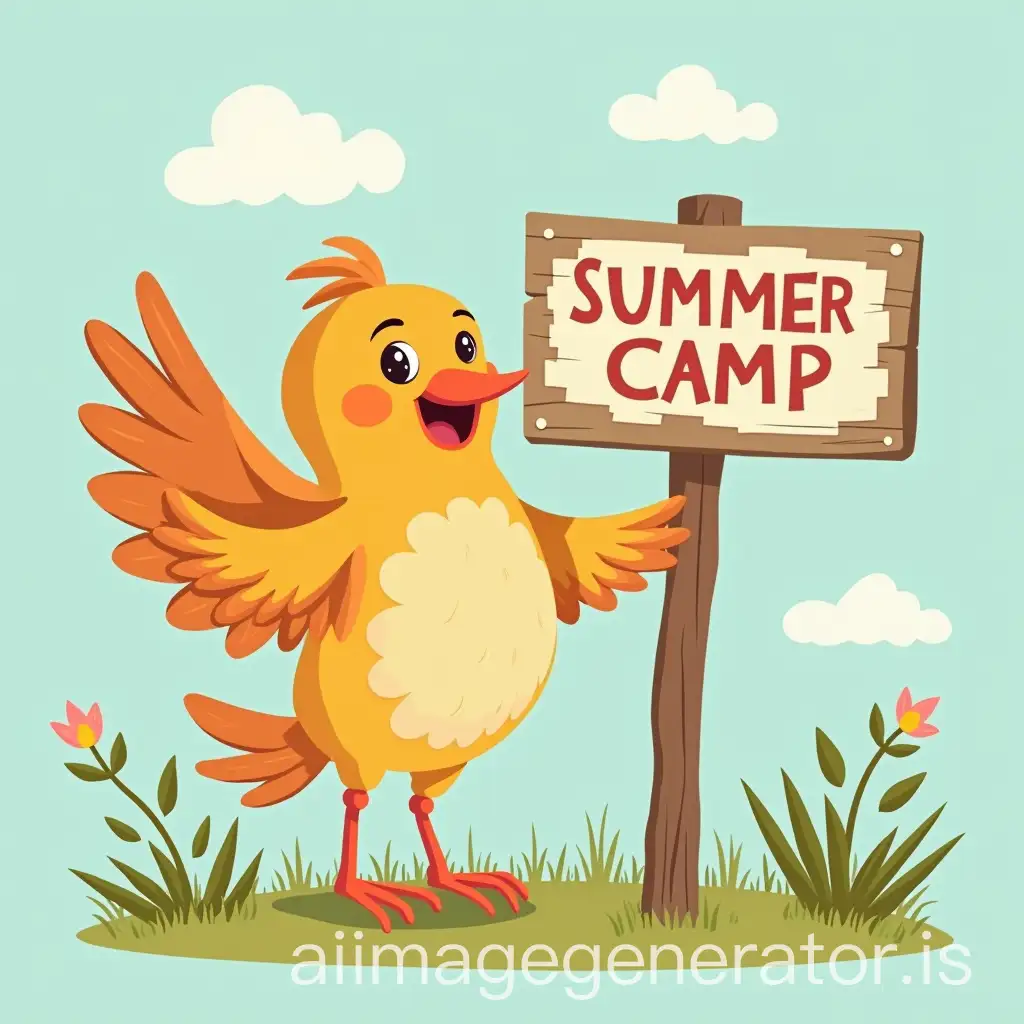 Flying-Bird-Holding-Summer-Camp-Sign-in-Clear-Sky