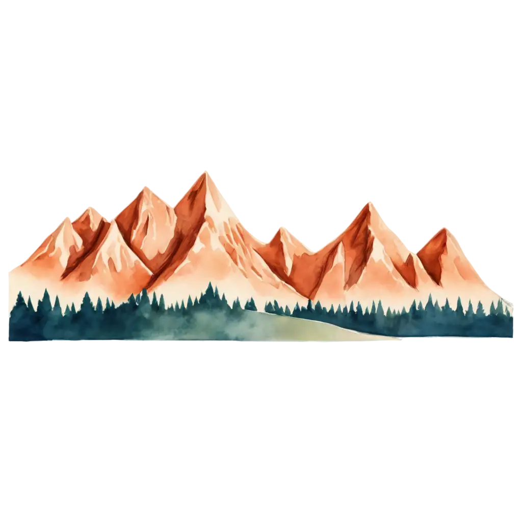 Cartoon mountains drawn in watercolor