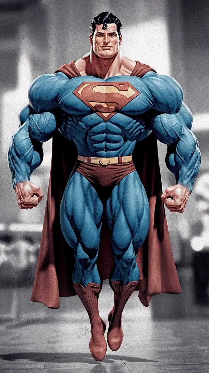 Muscular-Superman-Bodybuilder-Levitating-in-Vintage-Aesthetic