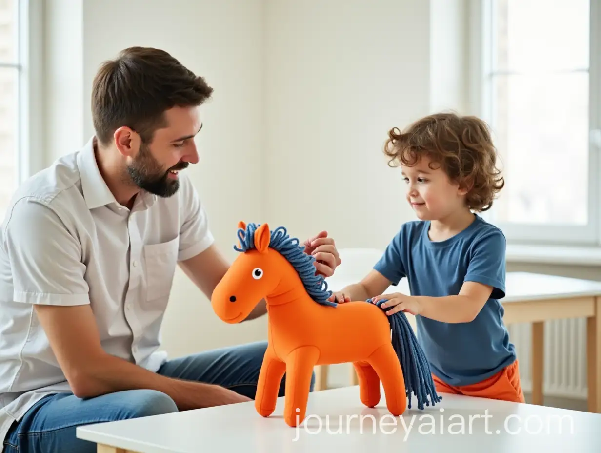 Man-Sharing-a-Colorful-Toy-Horse-with-a-Child-in-a-Sunlit-Room