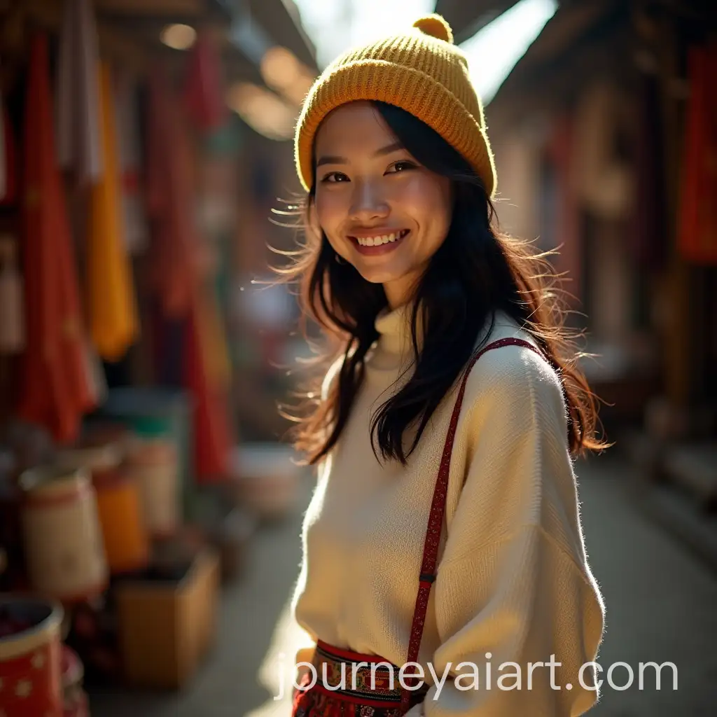 Young-Indonesian-Woman-in-Traditional-Market-with-Soft-Smile-and-Vibrant-Colors