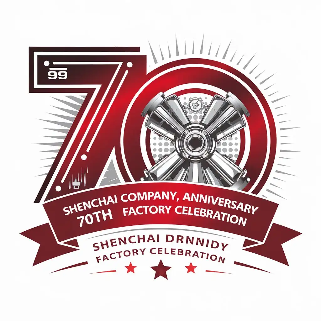 a vector logo design,with the text "Shenchai company, 70th anniversary factory celebration", main symbol:engine, 99 style main battle tank, stereo 70th anniversary, red,Moderate,be used in machine washing industry,clear background