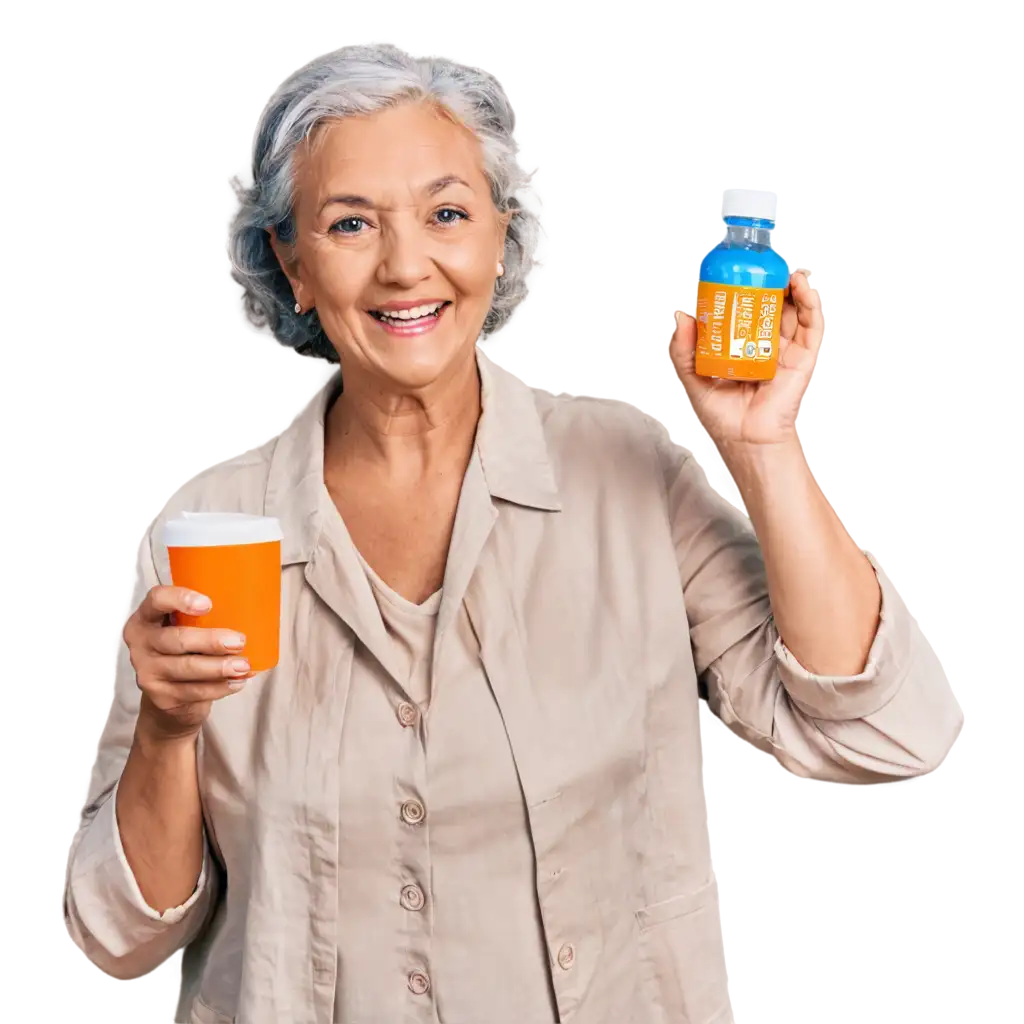 PNG-Image-Avatar-of-an-Old-Happy-Woman-Holding-a-Vitamin