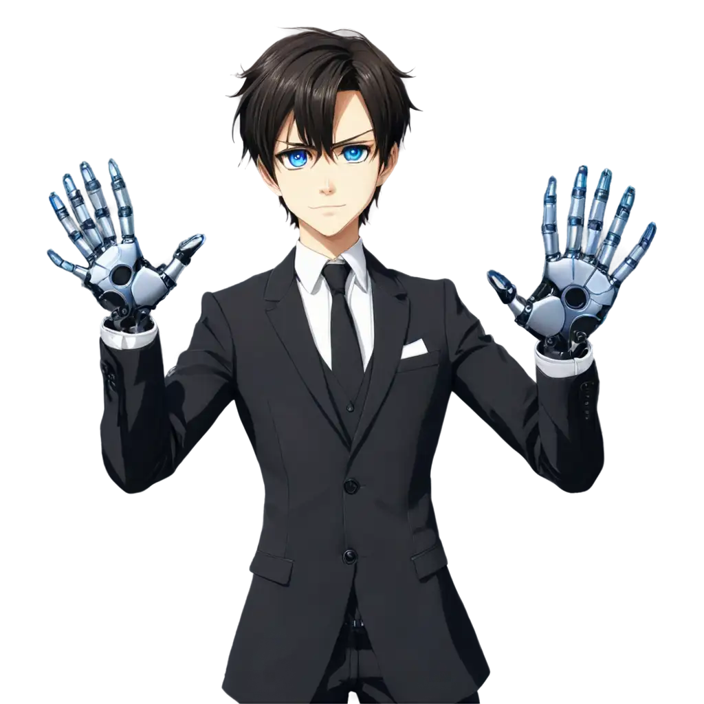 Anime-Male-Character-PNG-with-Robot-Face-Gloves-and-Blue-Eyes-in-Black-Suit