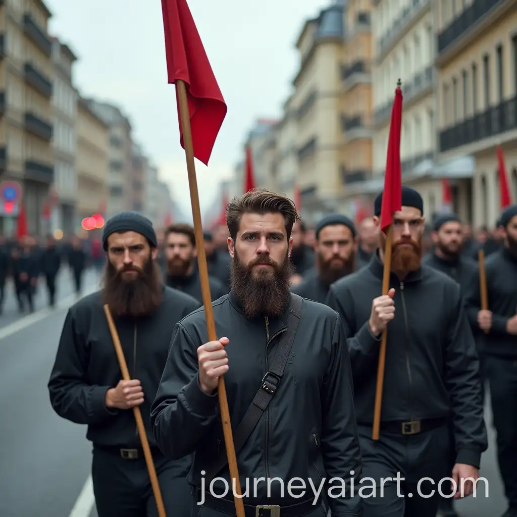 Group-of-Modern-Men-with-Beards-Holding-Flags-and-Sticks-Seen-from-a-Surveillance-Camera