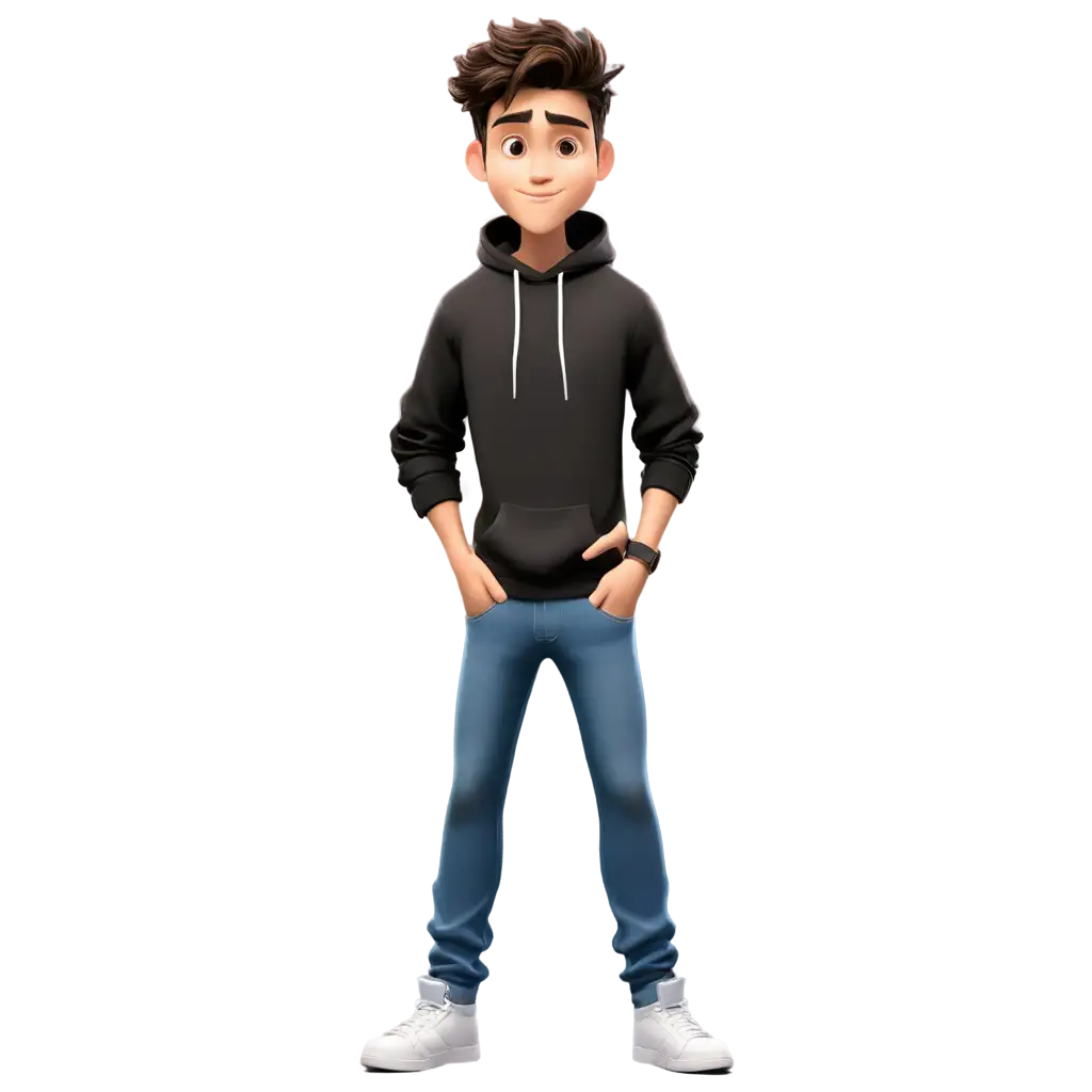 Young-Adult-Cartoon-PNG-Image-of-18YearOld-in-Black-Hoodie-and-Jeans-for-Versatile-Design-Use