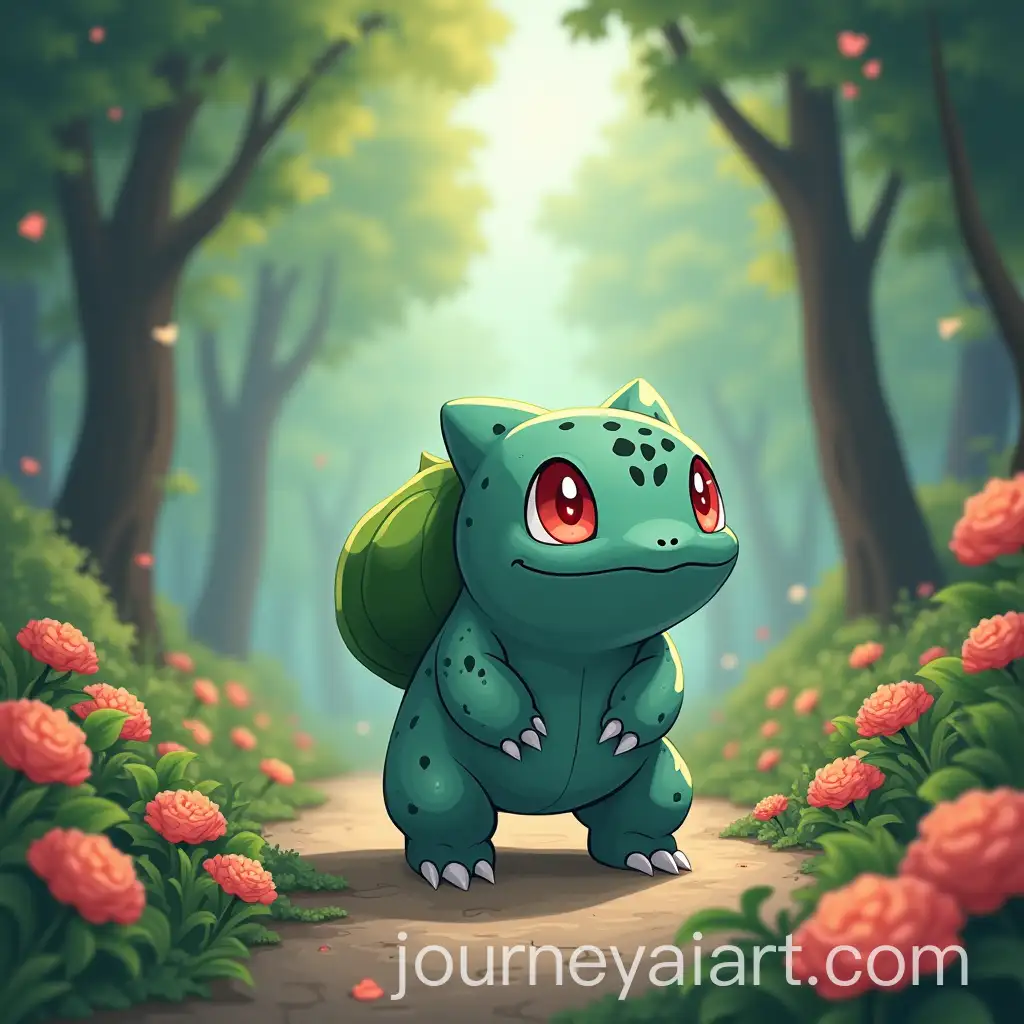 Bulbasaur-Walking-Through-a-FlowerFilled-Forest
