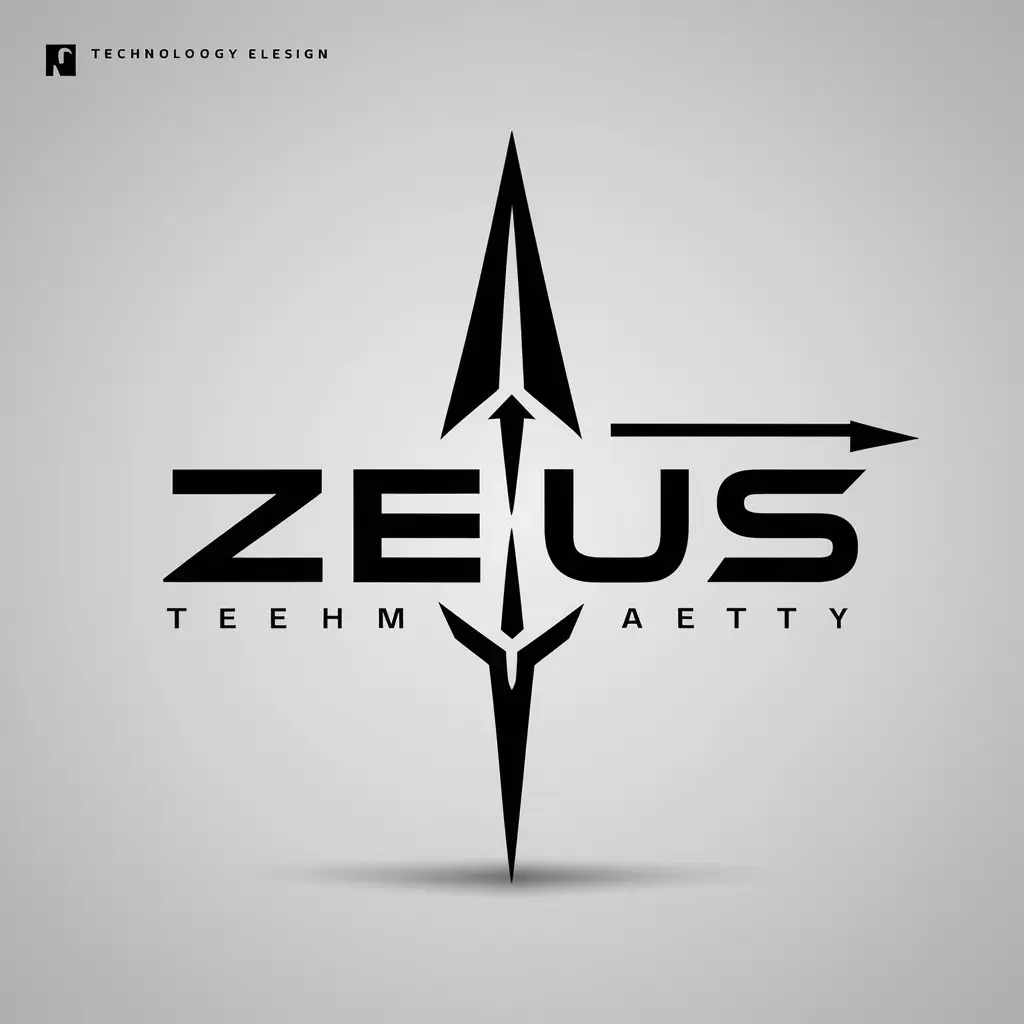 a logo design,with the text "zeus", main symbol:mechty (spear),Minimalistic,be used in Technology industry,clear background