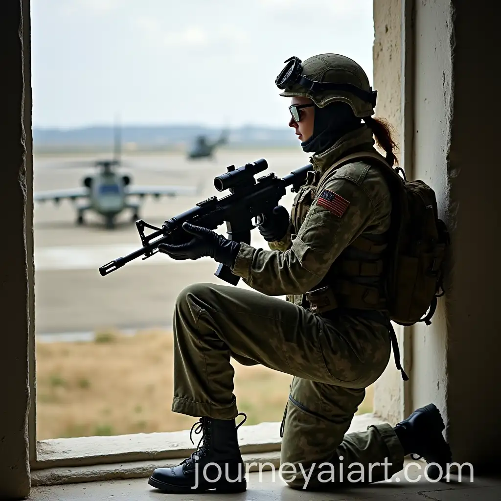 Female-Military-Sniper-in-Camouflage-Gear-at-Military-Airfield