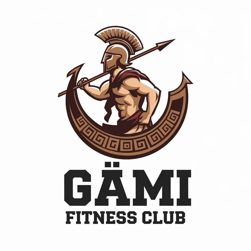 LOGO Design for GMI FITNESS CLUB Spartan with Spear on Trireme Vector Logo