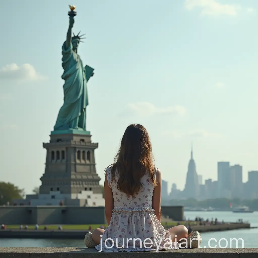 Side-View-of-the-Statue-of-Liberty-Shaking-Hands-with-a-Young-Woman