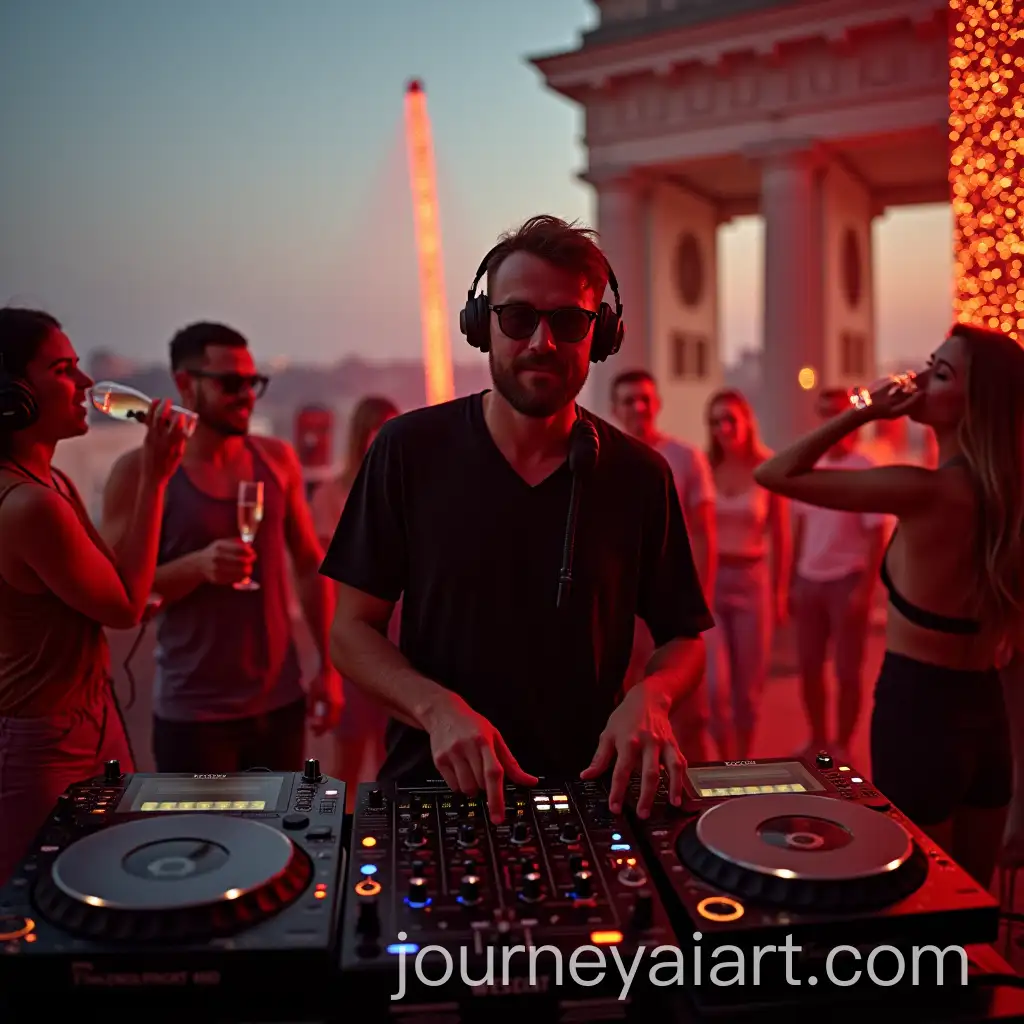 DJ-Dennis-Entertaining-Guests-with-Champagne-on-a-Berlin-Rooftop