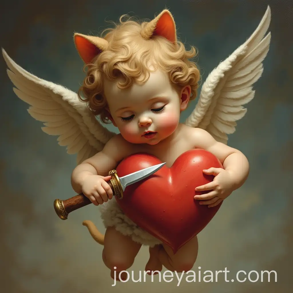 Cherub-with-Cat-Ears-Piercing-a-Heart-in-Realistic-Style
