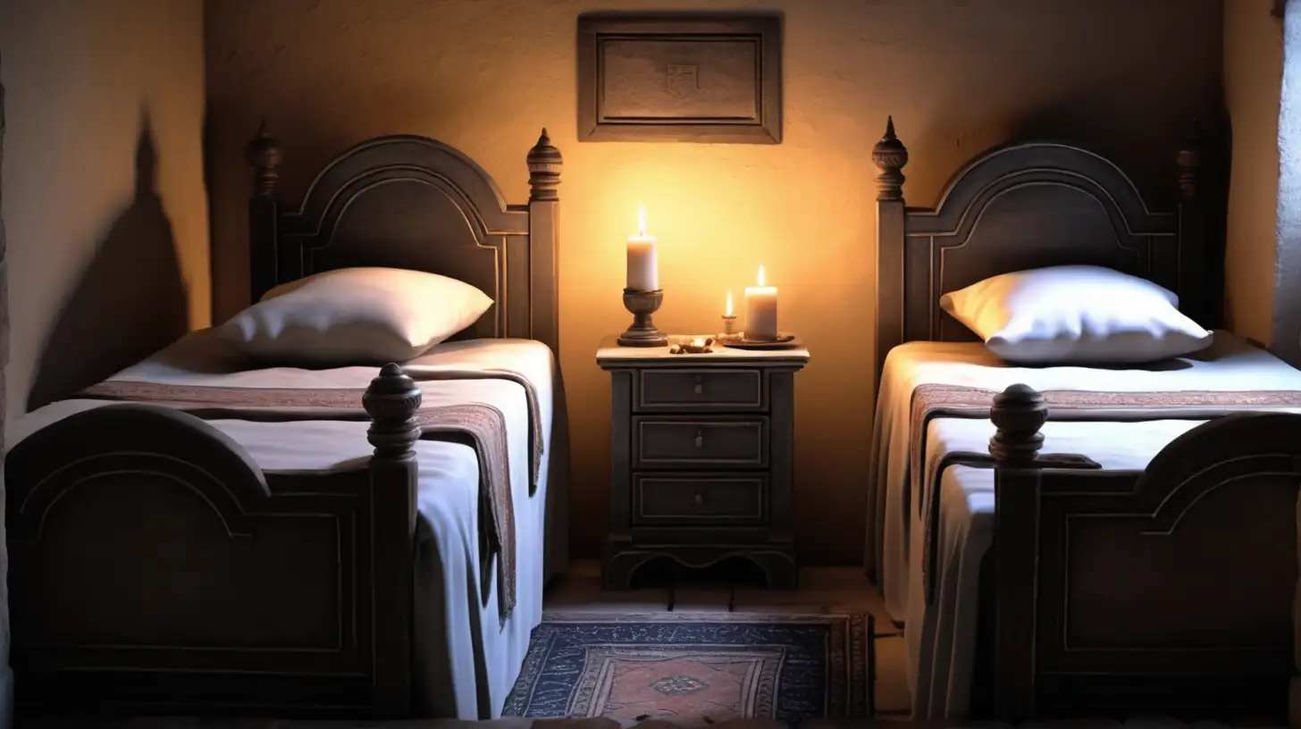 Biblical Era Hebrew Bedroom with Twin Beds and Candlelight